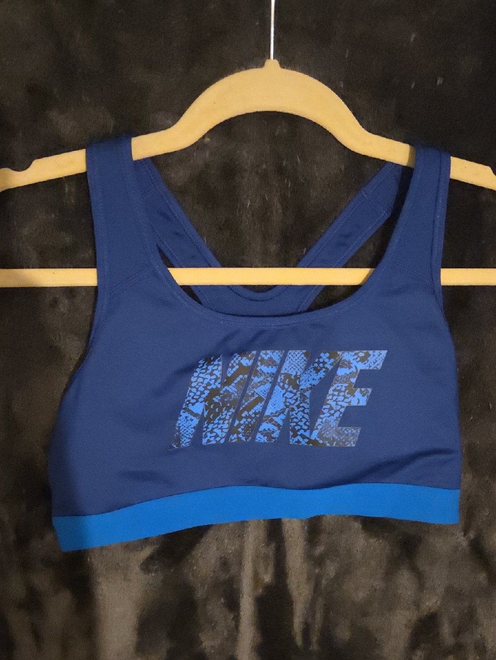 Nike Royal Blue Leopard-Pattern Logo Sports Bra